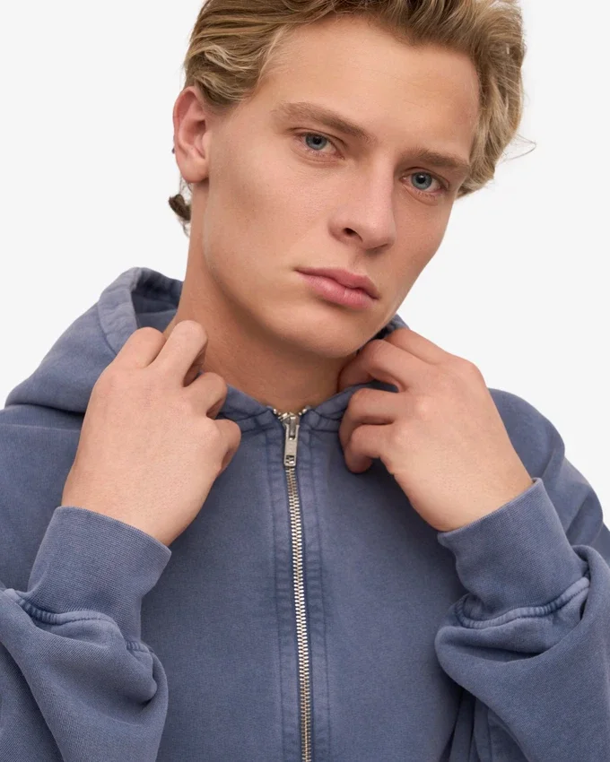 Överdimensionerad hoodie i ekologiskt tyg med dragkedja – Neptune Blue