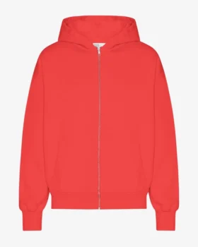 Överdimensionerad hoodie i ekologiskt tyg med dragkedja – röd mandarin