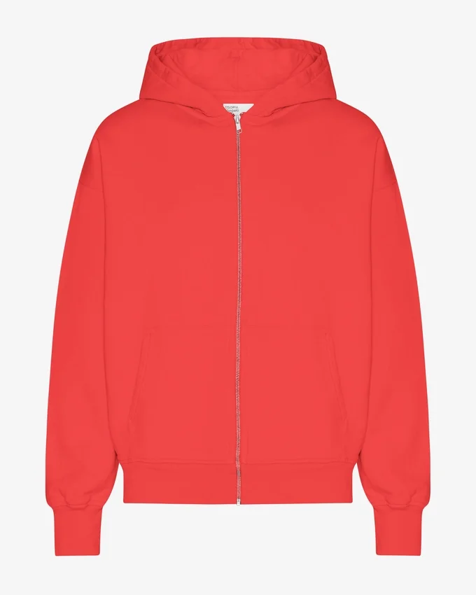 Överdimensionerad hoodie i ekologiskt tyg med dragkedja – röd mandarin