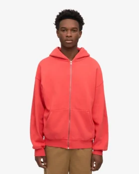 Överdimensionerad hoodie i ekologiskt tyg med dragkedja – röd mandarin