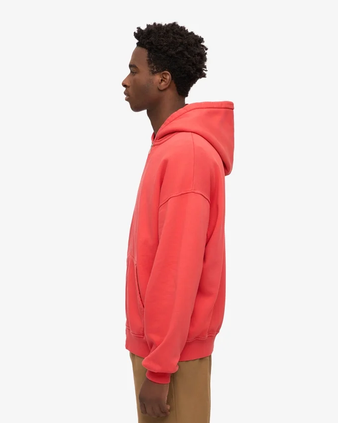 Överdimensionerad hoodie i ekologiskt tyg med dragkedja – röd mandarin