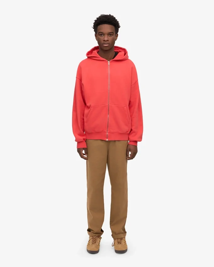 Överdimensionerad hoodie i ekologiskt tyg med dragkedja – röd mandarin