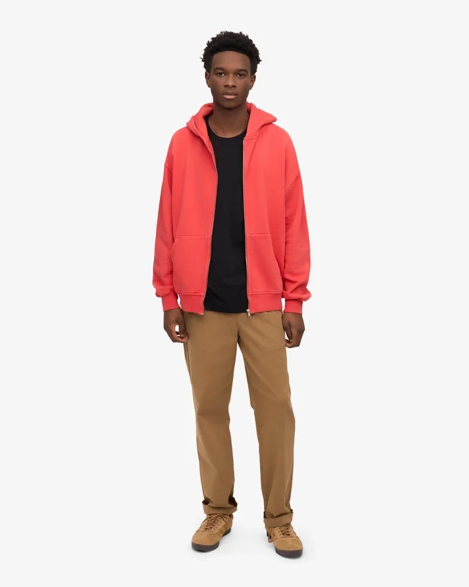 Överdimensionerad hoodie i ekologiskt tyg med dragkedja – röd mandarin
