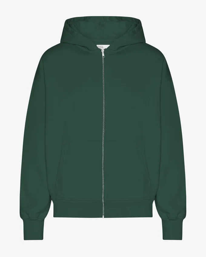 Överdimensionerad hoodie i ekologiskt tyg med dragkedja – smaragdgrön