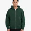 Överdimensionerad hoodie i ekologiskt tyg med dragkedja – smaragdgrön