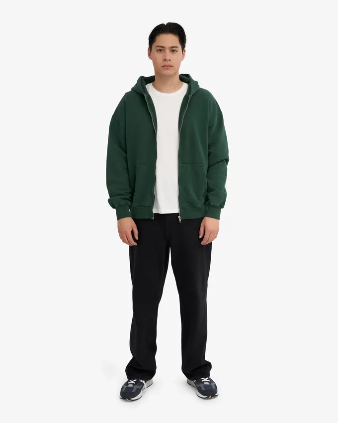 Överdimensionerad hoodie i ekologiskt tyg med dragkedja – smaragdgrön