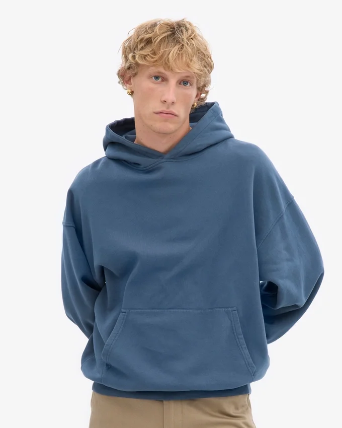 Överdimensionerad hoodie i ekologiskt tyg – petrolblå