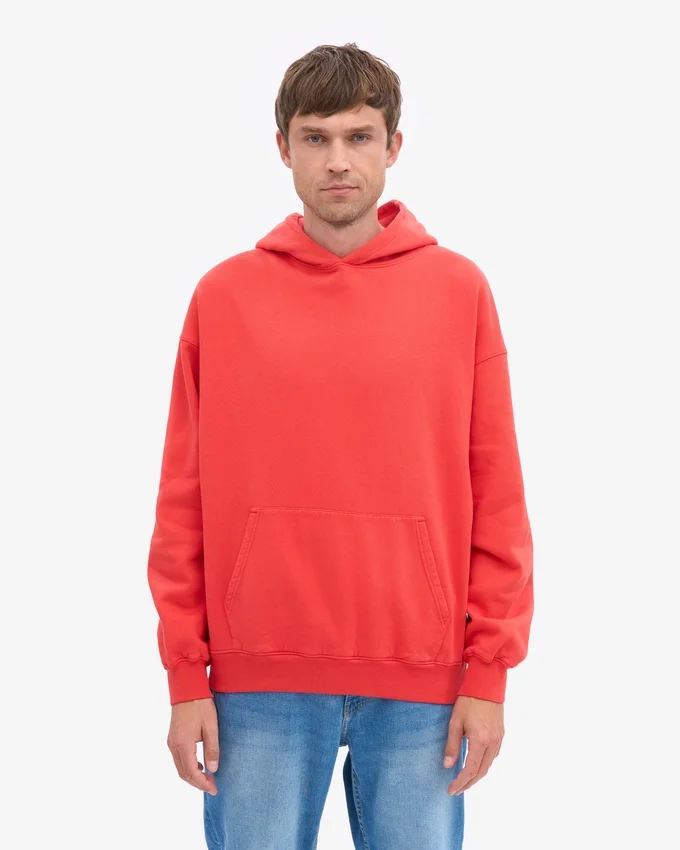 Överdimensionerad hoodie i ekologiskt tyg – röd mandarin