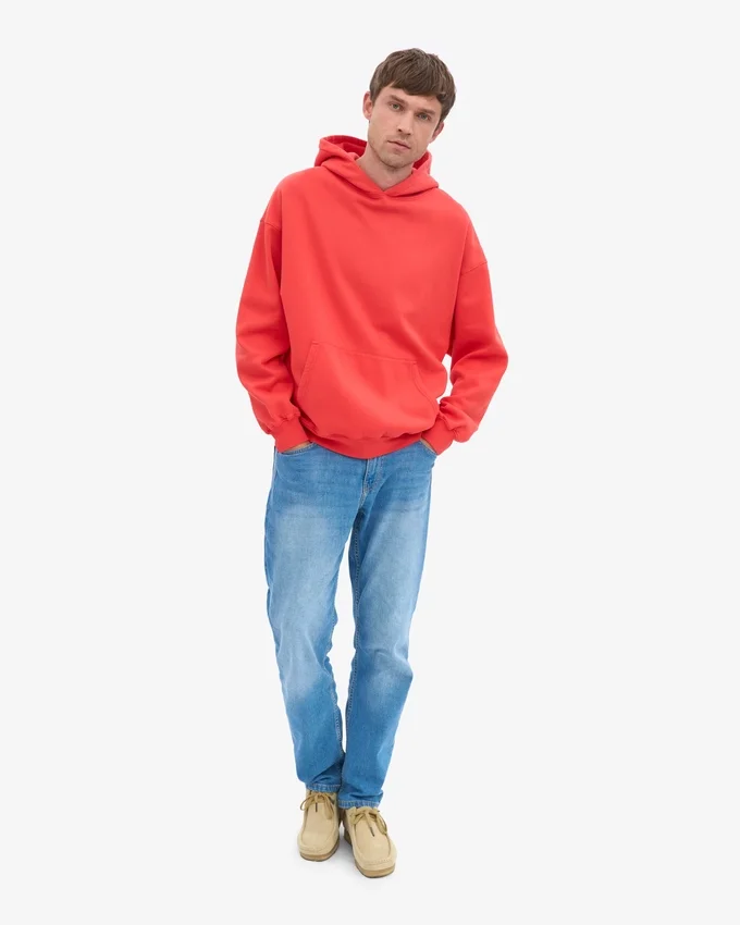 Överdimensionerad hoodie i ekologiskt tyg – röd mandarin