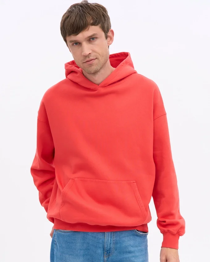 Överdimensionerad hoodie i ekologiskt tyg – röd mandarin