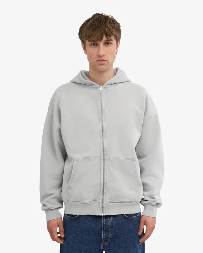 Överdimensionerad hoodie med dragkedja i ekologiskt bomull – blekt grå