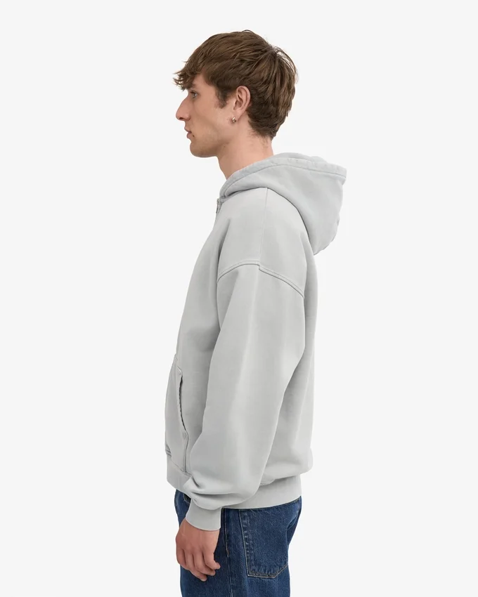 Överdimensionerad hoodie med dragkedja i ekologiskt bomull – blekt grå