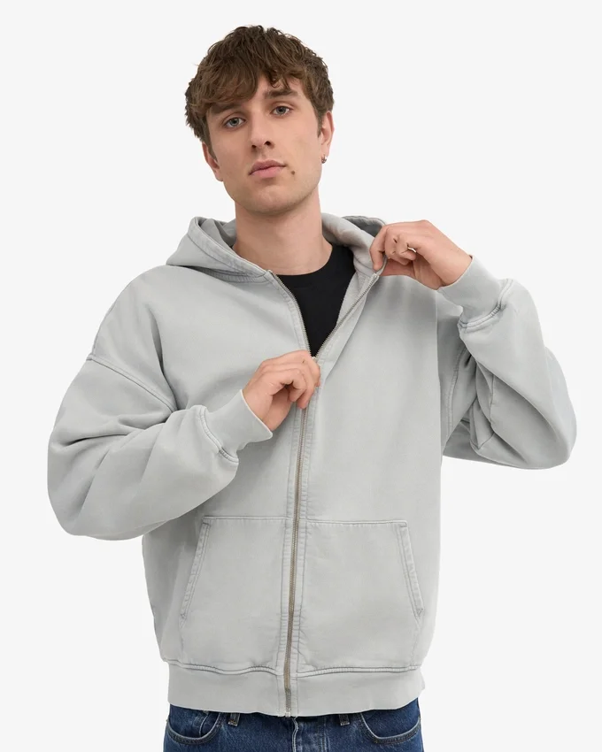 Överdimensionerad hoodie med dragkedja i ekologiskt bomull – blekt grå
