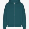Överdimensionerad hoodie med dragkedja i ekologiskt bomull – havsgrön