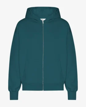 Överdimensionerad hoodie med dragkedja i ekologiskt bomull – havsgrön