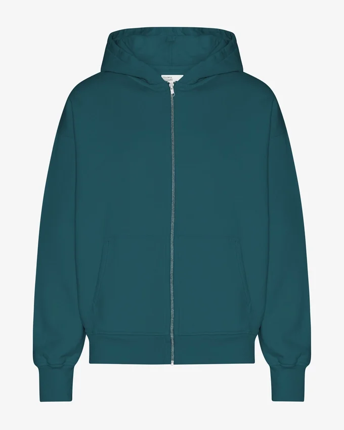 Överdimensionerad hoodie med dragkedja i ekologiskt bomull – havsgrön