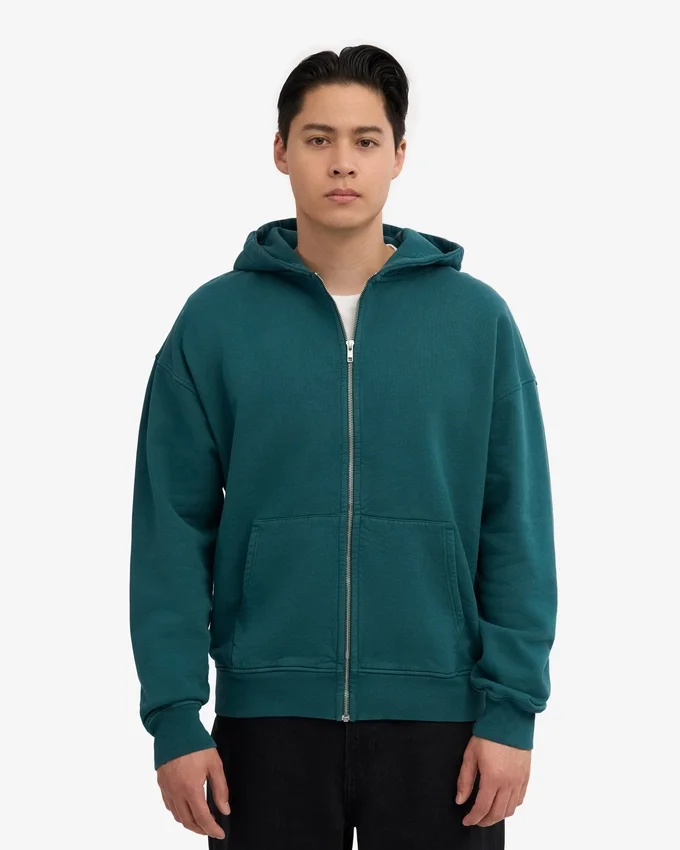 Överdimensionerad hoodie med dragkedja i ekologiskt bomull – havsgrön