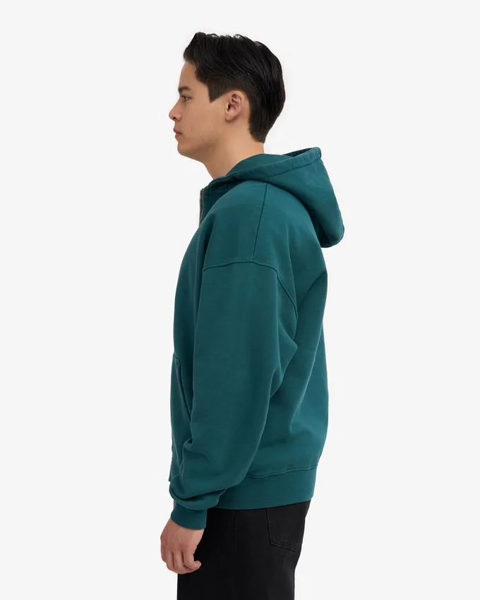 Överdimensionerad hoodie med dragkedja i ekologiskt bomull – havsgrön
