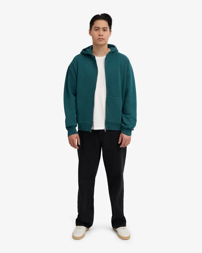Överdimensionerad hoodie med dragkedja i ekologiskt bomull – havsgrön