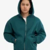 Överdimensionerad hoodie med dragkedja i ekologiskt bomull – havsgrön