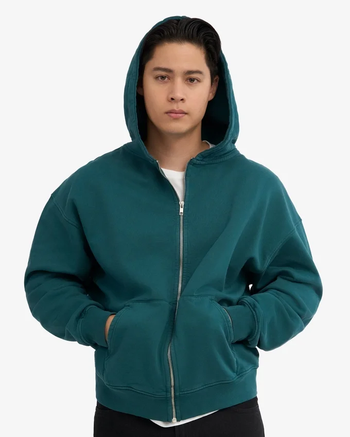 Överdimensionerad hoodie med dragkedja i ekologiskt bomull – havsgrön