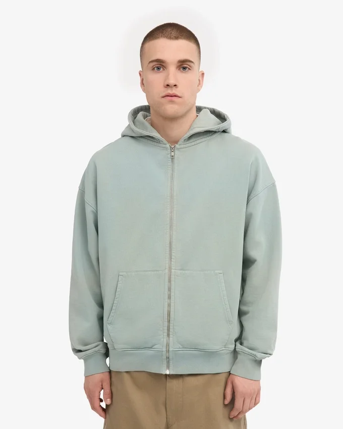Överdimensionerad hoodie med dragkedja i ekologiskt tyg – stålblå