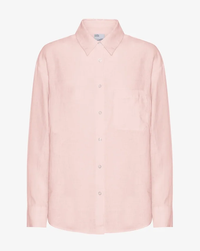Överdimensionerad linne-skjorta – blekt rosa