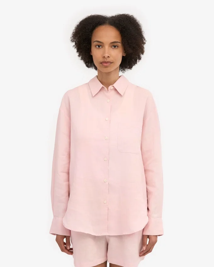 Överdimensionerad linne-skjorta – blekt rosa
