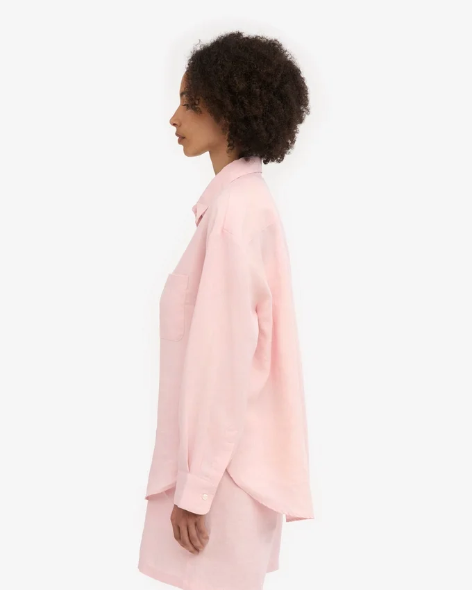 Överdimensionerad linne-skjorta – blekt rosa