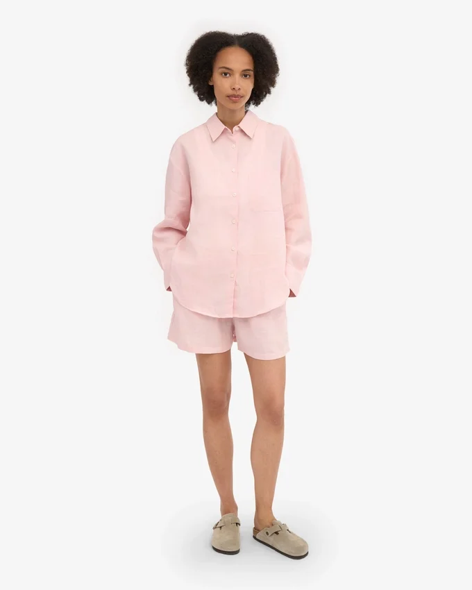 Överdimensionerad linne-skjorta – blekt rosa