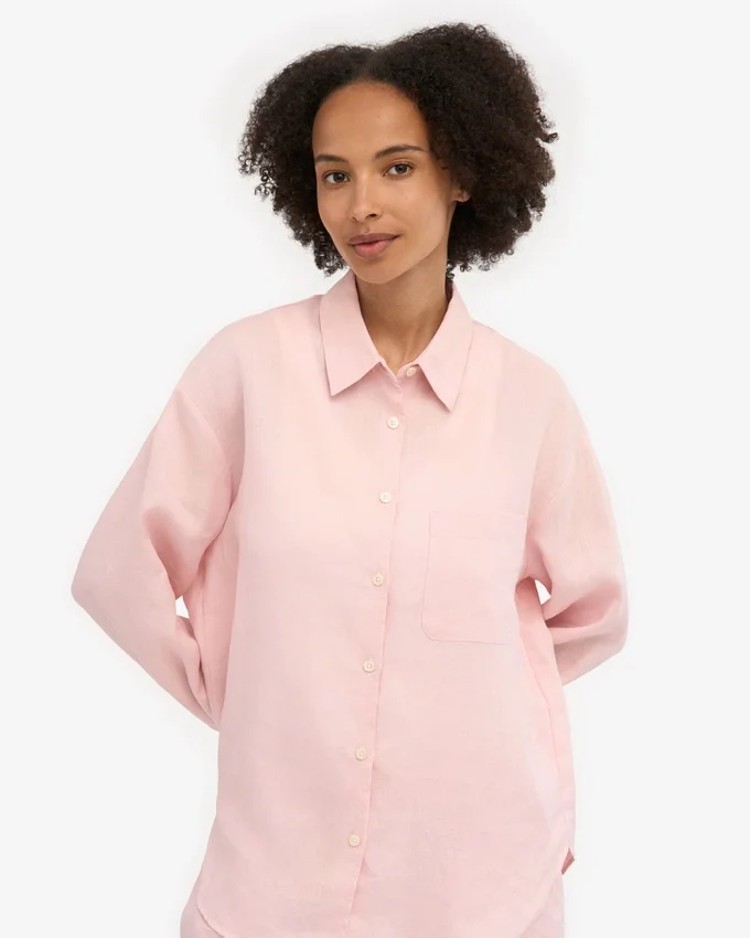 Överdimensionerad linne-skjorta – blekt rosa