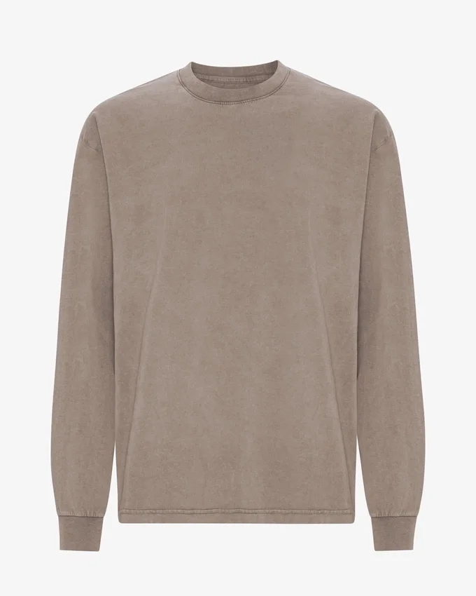 Överdimensionerad långärmad T-shirt i ekologisk bomull – blekt khaki