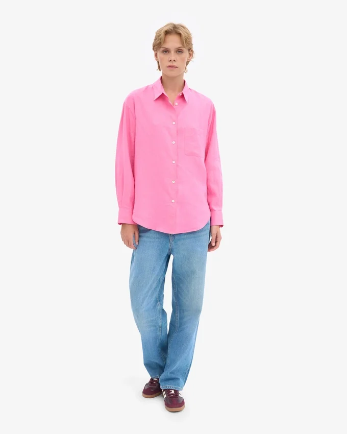 Överdimensionerad skjorta i linne – Bubblegum Pink