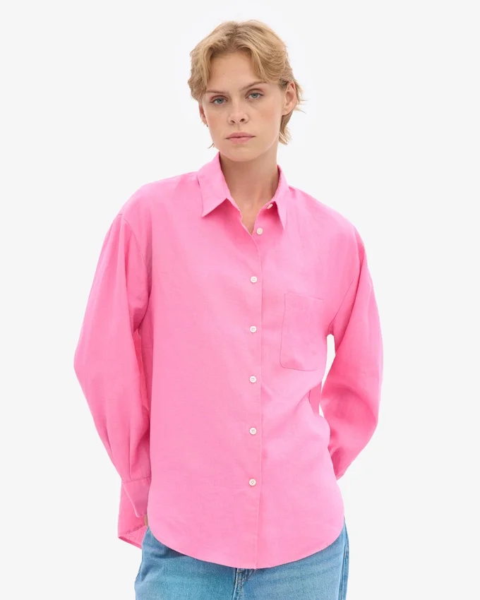 Överdimensionerad skjorta i linne – Bubblegum Pink