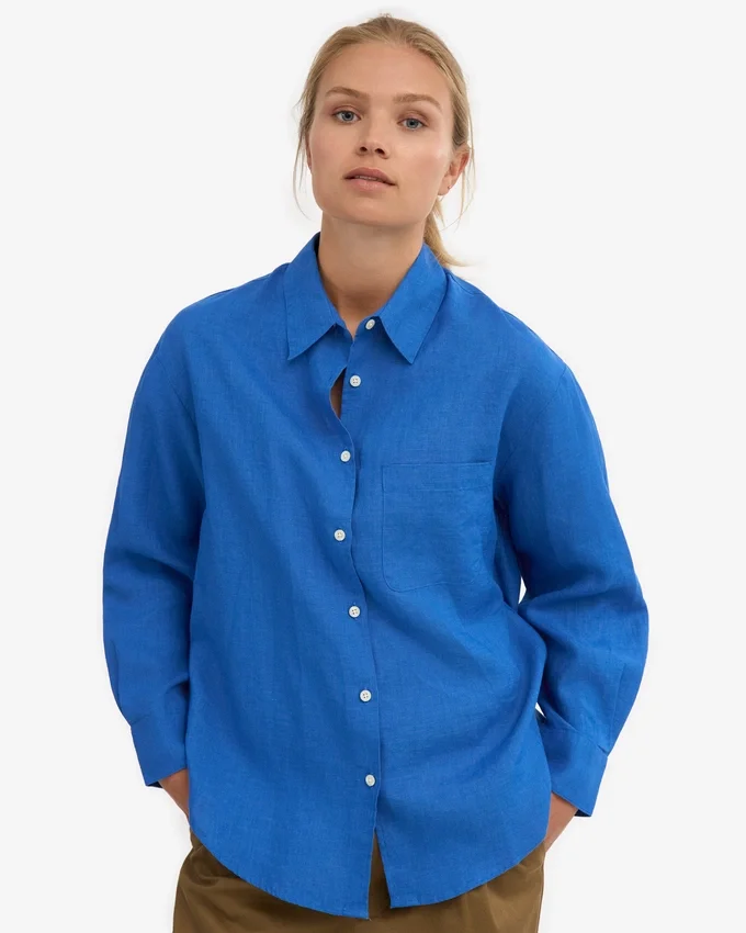 Överdimensionerad skjorta i linne – Pacific Blue