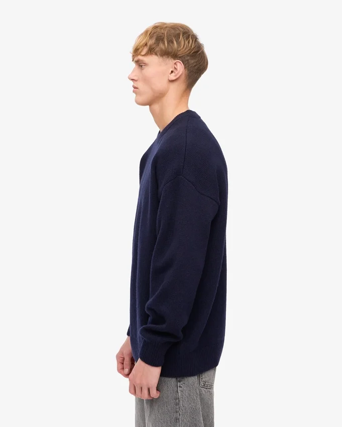 Överdimensionerad T-shirt i merinoull – marinblå